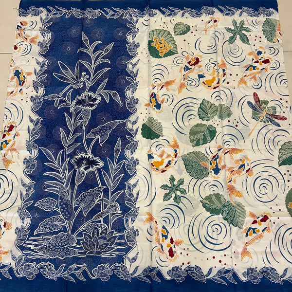 (Hand stamped Batik) Koi and dragonfly Multi with Panel