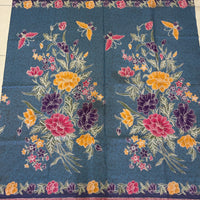 (Hand-stamped batik) Vintage Bouquet of flowers with Butterflies and Bloom Blue #A