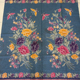 (Hand-stamped batik) Vintage Bouquet of flowers with Butterflies and Bloom Blue #A