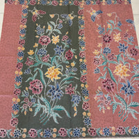 (Hand-stamped batik) Vintage Bouquet of flowers with Butterflies and Bloom Peach Green