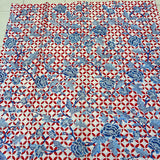 (Hand stamped Batik) Blue Flowers with Red Kawung Motif
