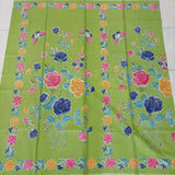 (Hand stamped Batik) Stalk of Flowers Lime Green