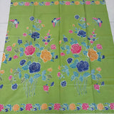 (Hand stamped Batik) Stalk of Flowers Lime Green