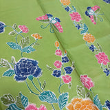 (Hand stamped Batik) Stalk of Flowers Lime Green