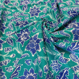 (Hand stamped Batik) Flowers and Leaves Turquoise