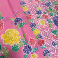 (Hand stamped Batik) Stalks of Flowers with Kawung Motif Pink