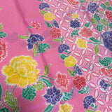 (Hand stamped Batik) Stalks of Flowers with Kawung Motif Pink