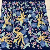 (Hand stamped Batik) Phoenix gathering among Flowers Navy