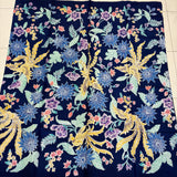 (Hand stamped Batik) Phoenix gathering among Flowers Navy