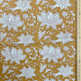 Block Print White Floral on Mustard Background