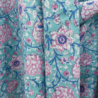 Block Print Pink Flower Vines on Baby Blue