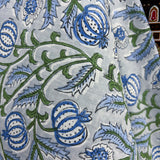 Block Print Blue Poppy Flowers among Vines
