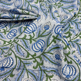 Block Print Blue Poppy Flowers among Vines