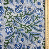 Block Print Blue Poppy Flowers among Vines