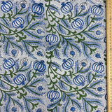 Block Print Blue Poppy Flowers among Vines