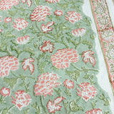 Block Print Blush Floral on Jade Green Background Border