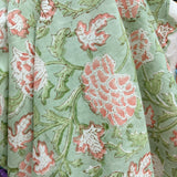 Block Print Blush Floral on Jade Green Background Border