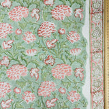 Block Print Blush Floral on Jade Green Background Border