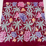 (Hand stamped Batik) Flowers on Vines Deep Red