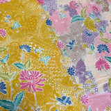 (Hand stamped Batik) Stalks of Flowers Mustard Multi