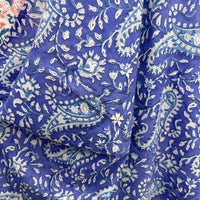 135cm - Block Print White Paisley flower on Royal Blue Background