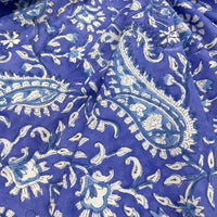 135cm - Block Print White Paisley flower on Royal Blue Background