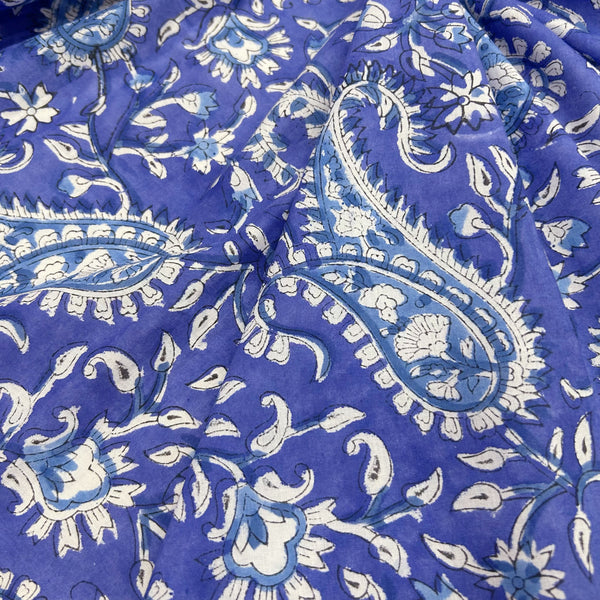 135cm - Block Print White Paisley flower on Royal Blue Background