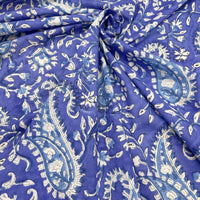 135cm - Block Print White Paisley flower on Royal Blue Background