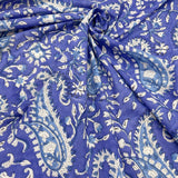 135cm - Block Print White Paisley flower on Royal Blue Background