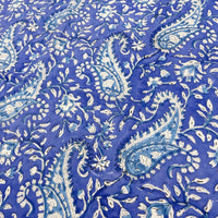 135cm - Block Print White Paisley flower on Royal Blue Background