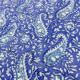 135cm - Block Print White Paisley flower on Royal Blue Background