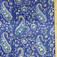 135cm - Block Print White Paisley flower on Royal Blue Background