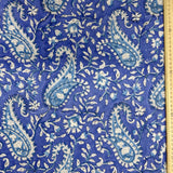 135cm - Block Print White Paisley flower on Royal Blue Background