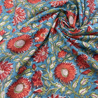 Block Print Bright Sunflowers on Turquoise