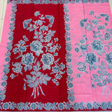 (Hand-stamped batik) Classic Stalks of Flowers Red Pink Dual-Tone