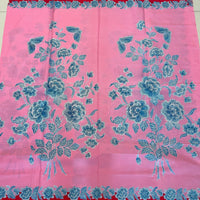 (Hand-stamped batik) Classic Stalks of Flowers Red Pink Dual-Tone