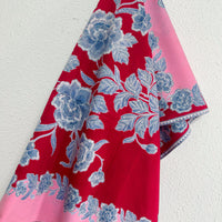 (Hand-stamped batik) Classic Stalks of Flowers Red Pink Dual-Tone