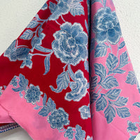 (Hand-stamped batik) Classic Stalks of Flowers Red Pink Dual-Tone