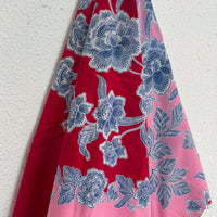 (Hand-stamped batik) Classic Stalks of Flowers Red Pink Dual-Tone