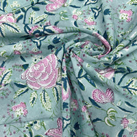 Block Print Butterflies on Camellia Floral Turquoise