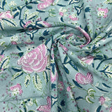 Block Print Butterflies on Camellia Floral Turquoise