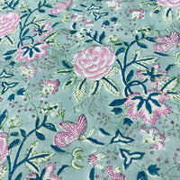 Block Print Butterflies on Camellia Floral Turquoise