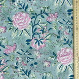 Block Print Butterflies on Camellia Floral Turquoise