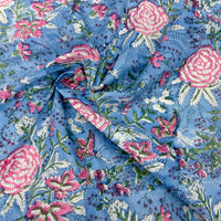 Block Print Butterflies on Camellia Floral Sky Blue
