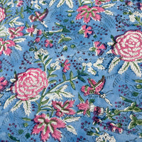 Block Print Butterflies on Camellia Floral Sky Blue