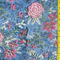 Block Print Butterflies on Camellia Floral Sky Blue