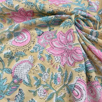 Block Print Pineapple Vines with Floral Beige