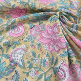 Block Print Pineapple Vines with Floral Beige