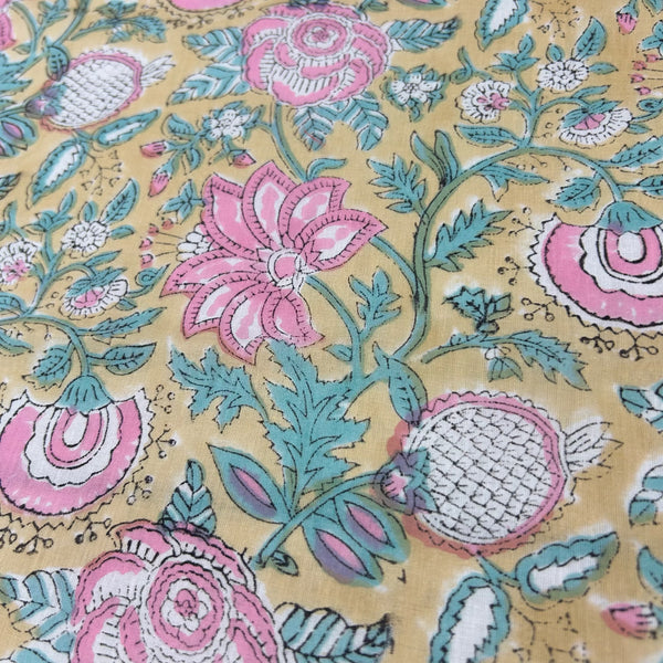 Block Print Pineapple Vines with Floral Beige