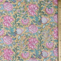 Block Print Pineapple Vines with Floral Beige